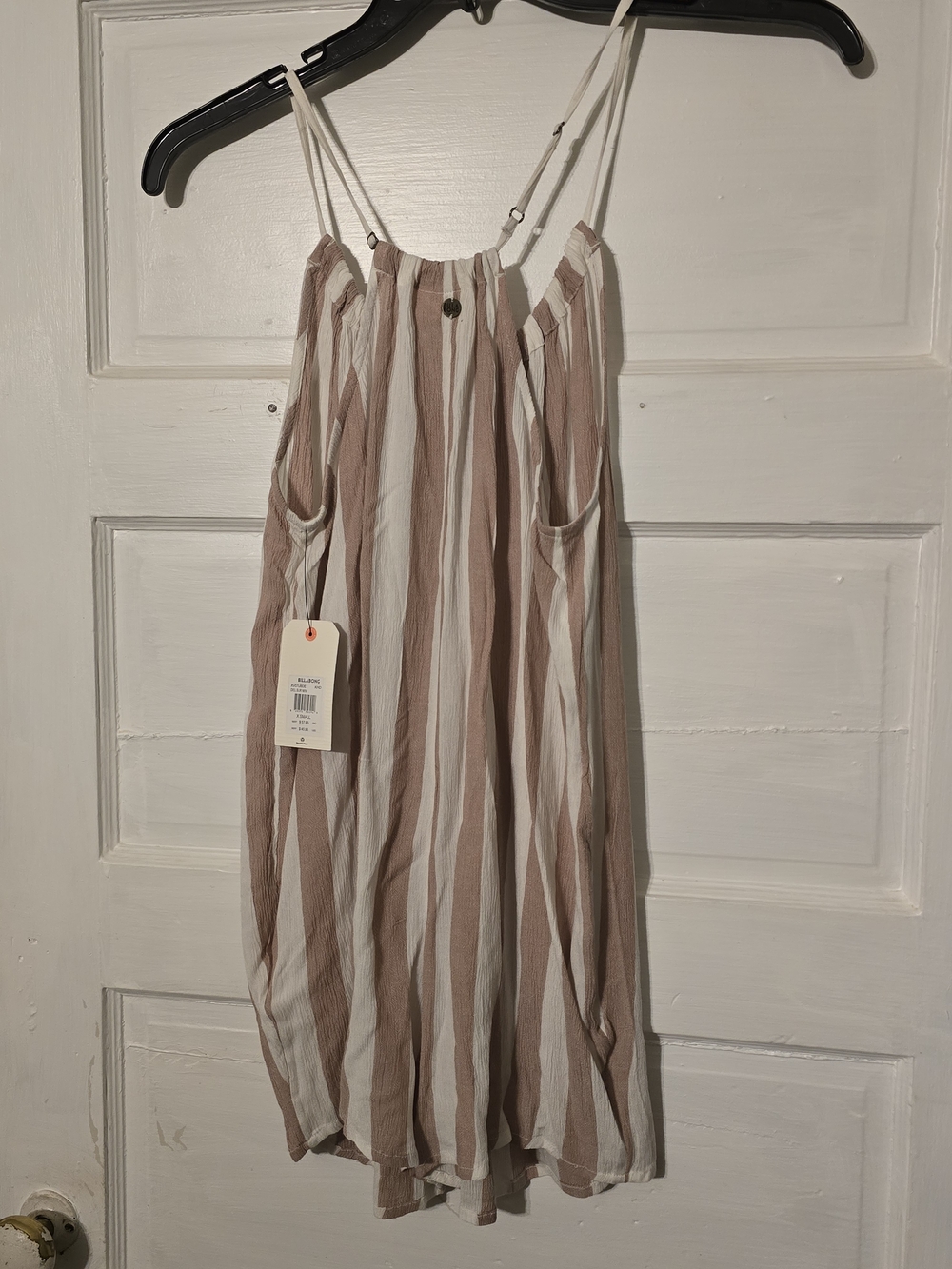 Billabong Taupe and White Striped Spaghetti Romper XS - Picture 5 of 7